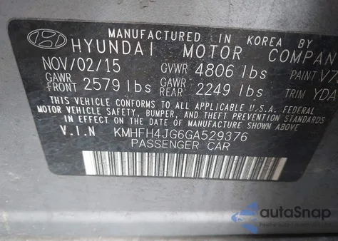 2016 Hyundai Azera Limited z USA, uszkodzony, nr VIN KMHFH4JG6GA529376